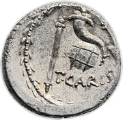 Denarius Carisia: Titus Carisius; ROMA / T•CARISI, Rome, 46 BC reverse image