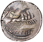 Denarius Carisia: Titus Carisius; S•C / T•CARISI, Rome, 46 BC reverse image