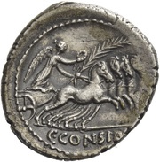 Denarius C. Considius Paetus; C•CONSIDI, Rome, 46 BC reverse image