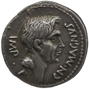 Denarius - Gnaeus Pompeius CN•MAGN IMP / M•MINAT SABI PR•Q obverse image