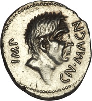 Denarius - Gnaeus Pompeius CN•MAGN IMP / M•MINAT SABIN PR•Q obverse image