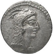Denarius Papia: Lucius Papius Celsus; L•PAPIVS CELSVS•III•VIR obverse image