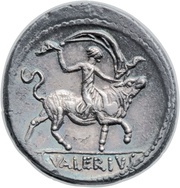 Denarius Valeria: Lucius Valerius Acisculus; ACISCVLVS / L•VALERIVS, Rome, 45 BC reverse image