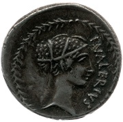 Denarius Valeria: Lucius Valerius Acisculus; ACISCVLVS / L•VALERIVS, Rome, 45 BC reverse image