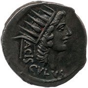 Denarius Valeria: Lucius Valerius Acisculus; ACISCVLVS / L•VALERIVS obverse image