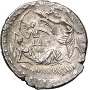 Denarius Aemilia: Lucius Aemilius Buca; L•BVCA, Rome, 44 BC reverse image