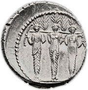 Denarius Accoleia: Publius Accoleius Lariscolus; P•ACCOLEIVS LARISCOLVS, Rome, 43 BC reverse image