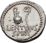 Denarius - Cassius C•CASSI•IMP LEIBERTAS / LENTVLVS SPINT, Rome, 43 BC - 42 BC reverse image