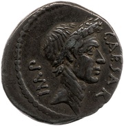 Denarius Clodia: Publius Clodius; IMP• CAESAR / P•CLODIVS M•F obverse image