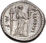 Denarius Clodia: Publius Clodius; P•CLODIVS M•F, Rome, 42 BC reverse image