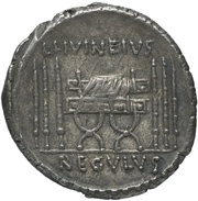 Denarius Livineia: Lucius Livineius Regulus; L•LIVINEIVS REGVLVS, Rome, 42 BC reverse image