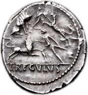 Denarius Livineia: Lucius Livineius Regulus; L•REGVLVS, Rome, 42 BC reverse image