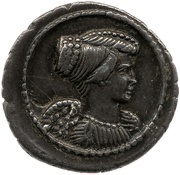 Denarius Mussidia: Lucius Mussidius Longus; L•MVSSIDIVS LONGVS obverse image