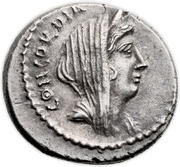 Denarius Mussidia: Lucius Mussidius Longus; CONCORDIA / L•MVSSIDIVS•LONGVS CLOACIN obverse image