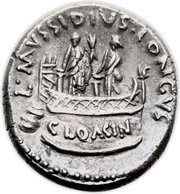 Denarius Mussidia: Lucius Mussidius Longus; CONCORDIA / L•MVSSIDIVS•LONGVS CLOACIN, Rome, 42 BC reverse image