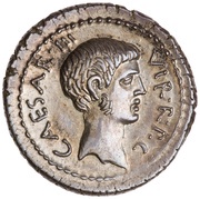 Denarius - Octavian CAESAR•III•VIR•R•P•C / CA͡ESA͡R•DIC•PER obverse image