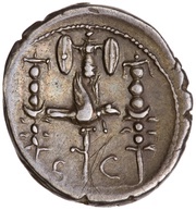 Denarius - Octavian CAESAR III•VIR•R•P•C / SC, Rome, 42 BC reverse image