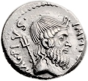 Denarius - Sextus Pompeius PRÆF•CLAS•ET•ORÆ•MARIT•EX•S•C; Naval Trophy obverse image