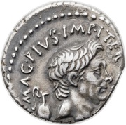 Denarius - Sextus Pompeius PRÆF•CLAS•ET•ORÆ•MARIT•EX•S•C; Catanean brothers obverse image