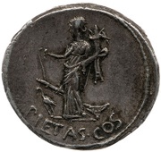 Denarius - Mark Antony A͡N͡T•A͡VG•IMP•III•V•R•P•C / PIETAS•COS, Rome, 41 BC reverse image