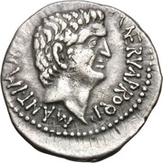 Denarius - Marcus Antonius M•ANT•IMP•AVG•III•VIR•R•P•C•M•NERVA•PROQ•P / L•ANTONIVS COS obverse image