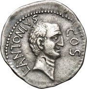 Denarius - Marcus Antonius M•ANT•IMP•AVG•III•VIR•R•P•C•M•NERVA•PROQ•P / L•ANTONIVS COS, Rome, 41 BC reverse image