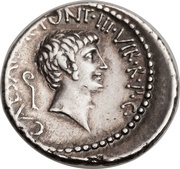 Denarius - Marcus Antonius M•ANT•IMP•AVG•III•VIR•R•P•C•L•GELL•Q•P / CAESAR•IMP•PONT•III•VIR•R•P•C, Rome, 41 BC reverse image