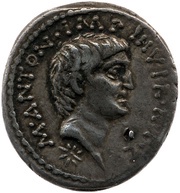 Denarius - Mark Antony M•ANTON•IMP•III•VIR•R•P•C / CAESAR•IMP•III•VIR•R•P•C obverse image