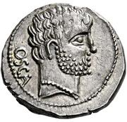 Denarius Cn. Domitius Calvinus; OSCA / DOM•COS•ITER•IMP obverse image