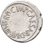 Denarius - Octavian IMP•CAESAR•DIVI•F•III•VIR•R•P•C obverse image