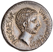 Denarius - Octavian IMP·CAESAR·DIVI·F·III·VIR·ITER·R·P·C / COS·ITER·ET·TER·DESIG obverse image