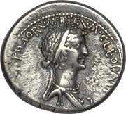 Denarius - Mark Antony ANTONI•ARMENIA•DEVICTA / CLEOPATRAE•REGINAE•REGVM•FILIORVM•REGVM, Rome, 32 BC reverse image