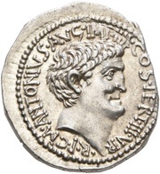 Denarius - Mark Antony M•ANTONIVS•AVG•IMP•IIII•COS•TERT•III•VIR•R•P•C obverse image