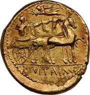 Aureus Manlia: Lucius Manlius Torquatus; L•MANLI T PRO Q / L•SVLLA•IMP reverse image