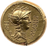 Aureus Manlia: Lucius Manlius Torquatus; L•MANLI PRO Q / L•SVLLA•IMP obverse image