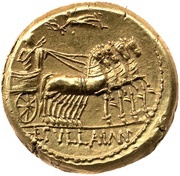 Aureus Manlia: Lucius Manlius Torquatus; L•MANLI PRO Q / L•SVLLA•IMP reverse image