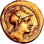 Aureus Manlia: Aulus Manlius; A·MAN LI·A·F·Q / L·SVLL·FE LI·DIC obverse image