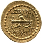 Aureus Norbana: Gaius Norbanus Flaccus; Lucius Cestius; L·CESTIVS C·NORBA P·R S·C reverse image