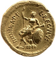 Aureus Livineia: Lucius Livineius Regulus; M·ANTONIVS·III·VIR·R·P·C / L·REGVLVS IIII·VIR·A·P·F, Rome, 42 BC reverse image