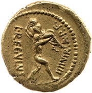 Aureus Livineia: Lucius Livineius Regulus; C·CAESAR III·VIR·R·P·C / L·REGVLVS IIII·VIR·A·P·F, Rome, 42 BC reverse image
