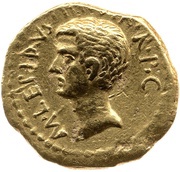 Aureus Mussidia: Lucius Mussidius Longus; M·LEPIDVS·III·VIR·R·P·C / L·MVSSIDIVS·T·F·LONGVS·IIII·VIR·A·P·F obverse image