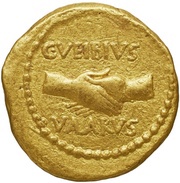 Aureus Vibia: Gaius Vibius Varus; M·LEPIDVS·III·VIR·R·P·C / C·VEIBIVS VAARVS, Rome, 42 BC reverse image