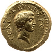 Aureus Vibia: Gaius Vibius Varus; C·CAESAR·III·VIR·R·P·C / C·VEIBIVS VAARVS obverse image
