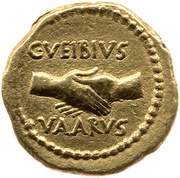Aureus Vibia: Gaius Vibius Varus; C·CAESAR·III·VIR·R·P·C / C·VEIBIVS VAARVS reverse image