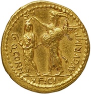 Aureus Cornificia: Quintus Cornuficius; Q·CORNVFICI·AVGVR·IMP, Rome, 42 BC reverse image