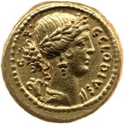 Aureus Clodia: Gaius Clodius Vestalis; C·CLODIVS C·F / VESTALIS obverse image