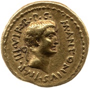 Aureus - Mark Antony M•ANTONIVS•IMP•III•VIR•R•P•C / PIETAS COS obverse image