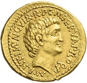 Aureus - Marcus Antonius and Lucius Antonius M·ANT·IMP·AVG·VIR·R·P·C·M·NERVA·PROQ·P / L·ANTONIVS·COS obverse image