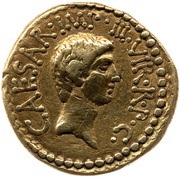 Aureus - Marcus Antonius and Octavian M·ANTON·IMP·III·VIR·R·P·C / CAESAR·IMP·III·VIR·R·P·C, Rome, 39 BC reverse image