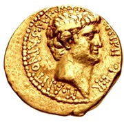 Aureus - Marcus Antonius and Octavia M·ANTONIVS·M·F·M·N·AVGVR·IMP·TER / COS·DESIGN·ITER·ET·TER·III·VIR·R·P·C obverse image
